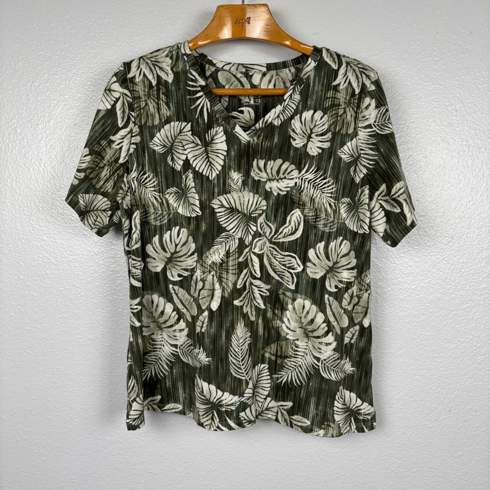D&Co Beach Tropical Palm Leaf Lounge Set Womens M/L Green Capri Pants Pockets - Picture 3 of 16